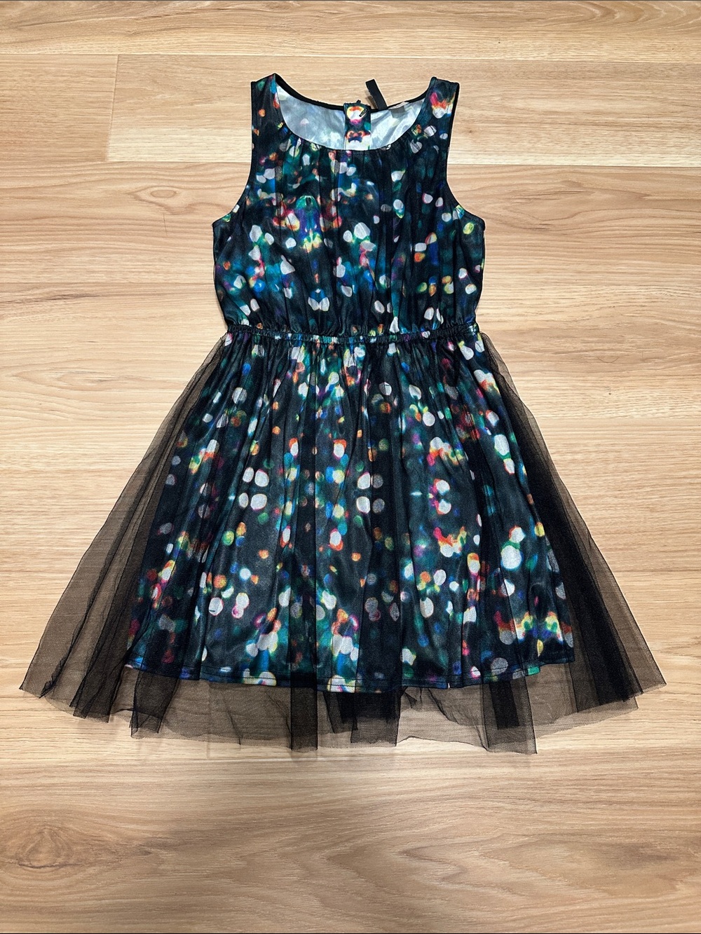 Women’s Black Multi-Color Bubble Print Tulle Dress